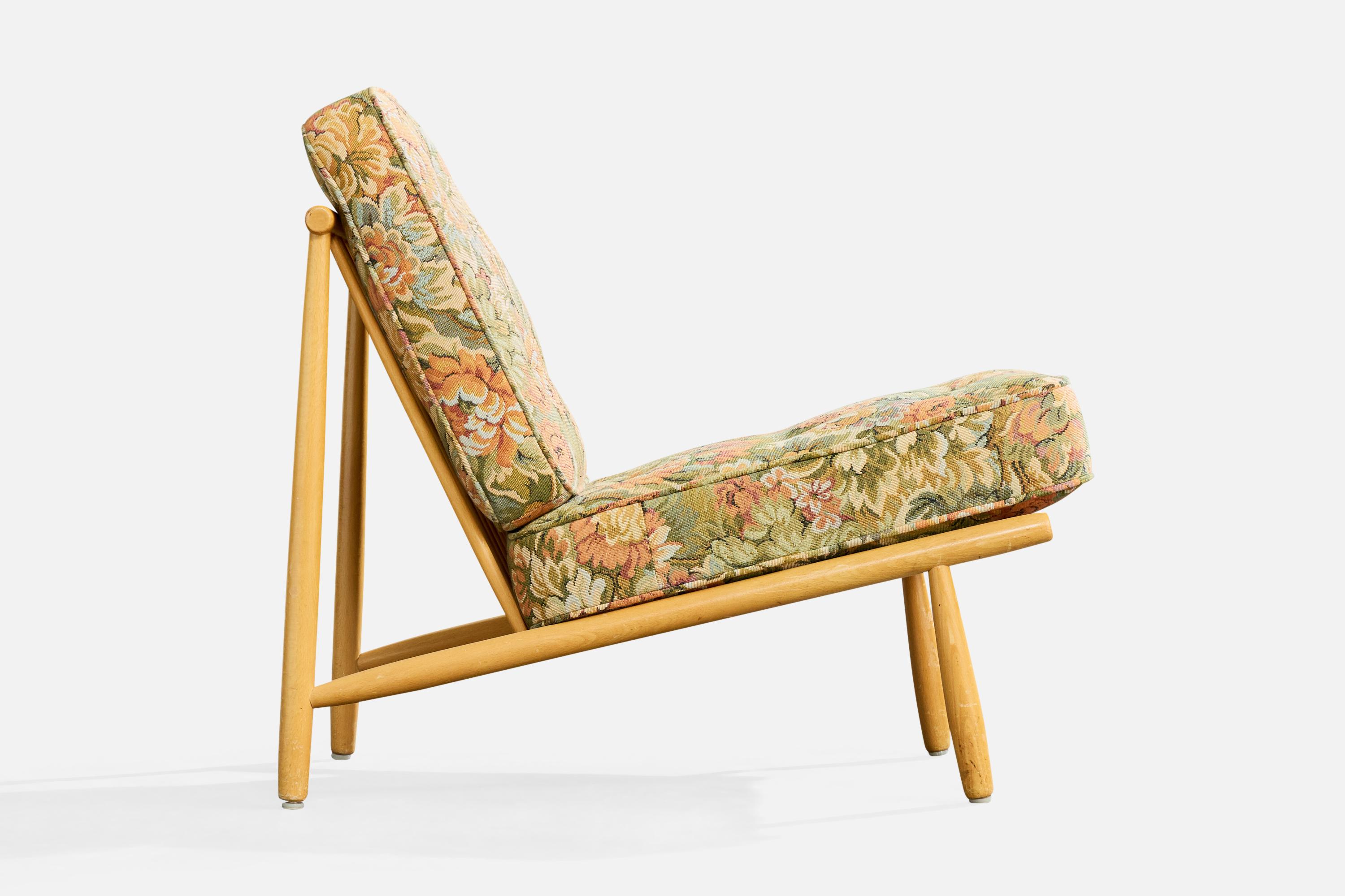 Milieu du XXe siècle Alf Svensson, chaise longue, Wood, tissu, Suède, années 1960 en vente