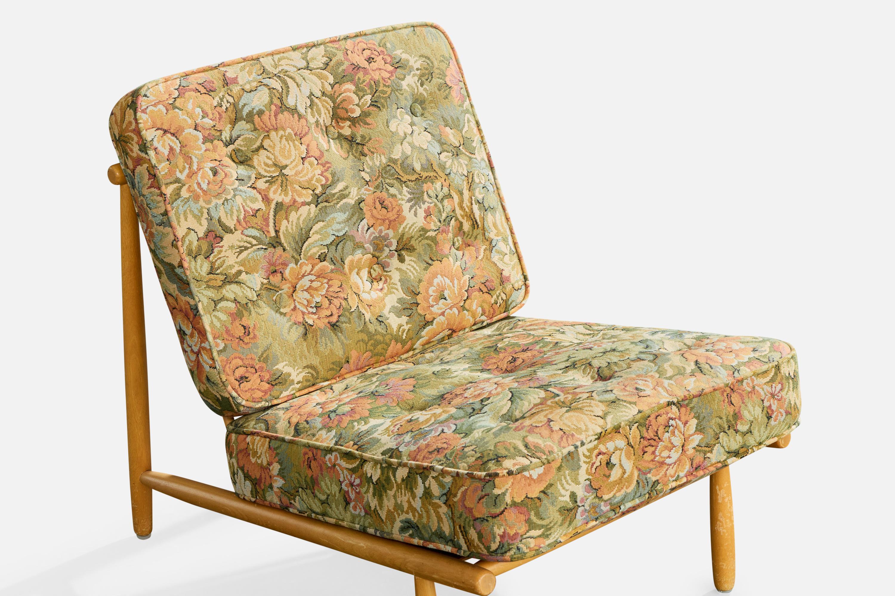 Tissu Alf Svensson, chaise longue, Wood, tissu, Suède, années 1960 en vente