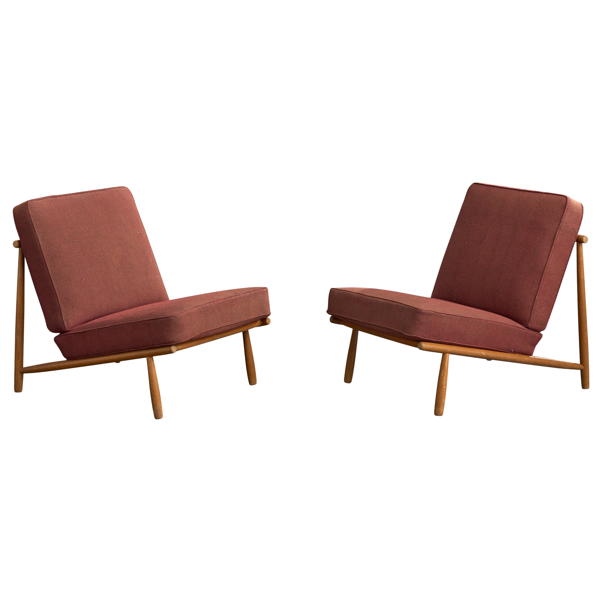 Alf Svensson, Lounge Chairs, Beech, Fabric, Sweden, 1960s