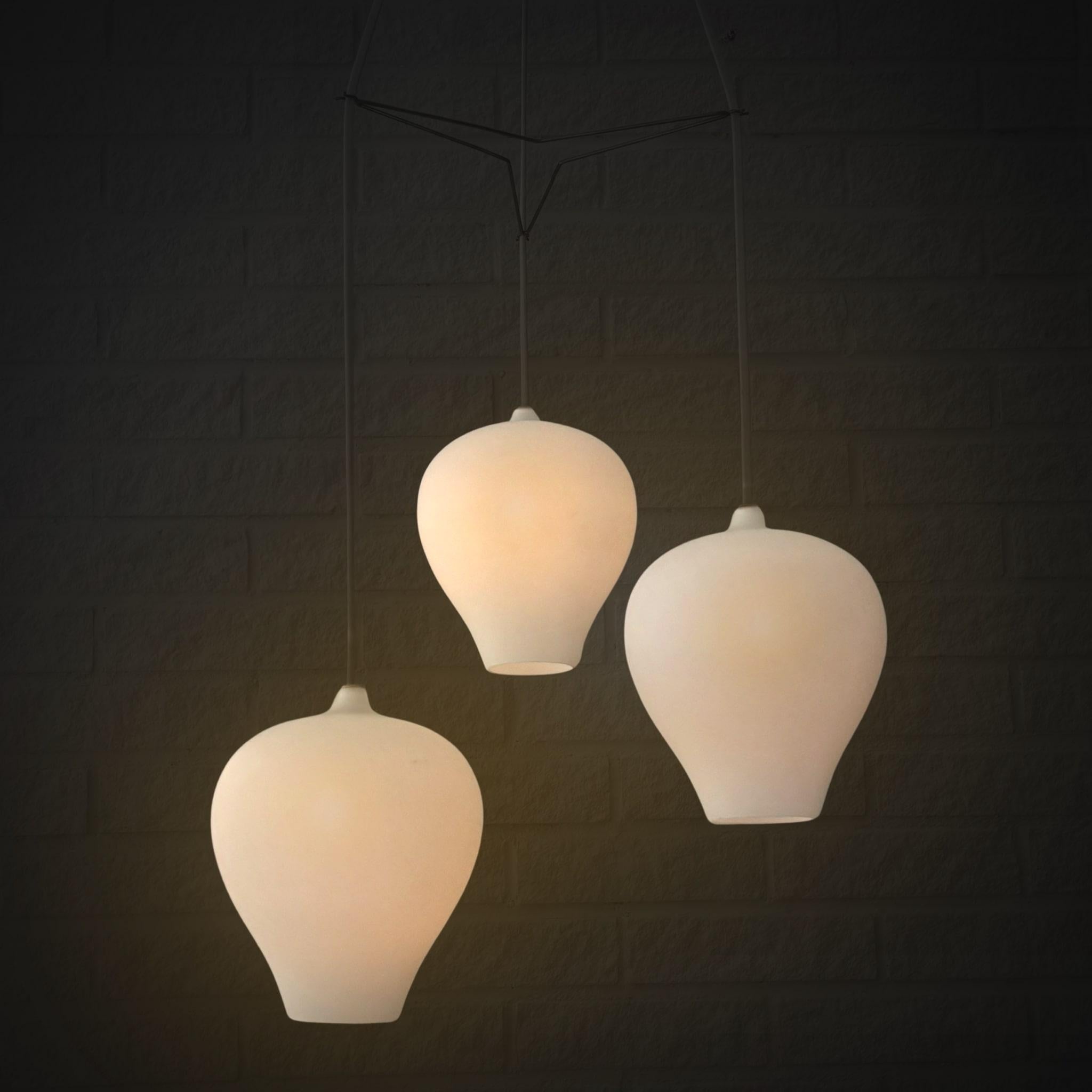 Scandinavian Modern Alf Svensson, modernist pendant lamp, opal glass, Bergboms, Sweden, 1950s For Sale