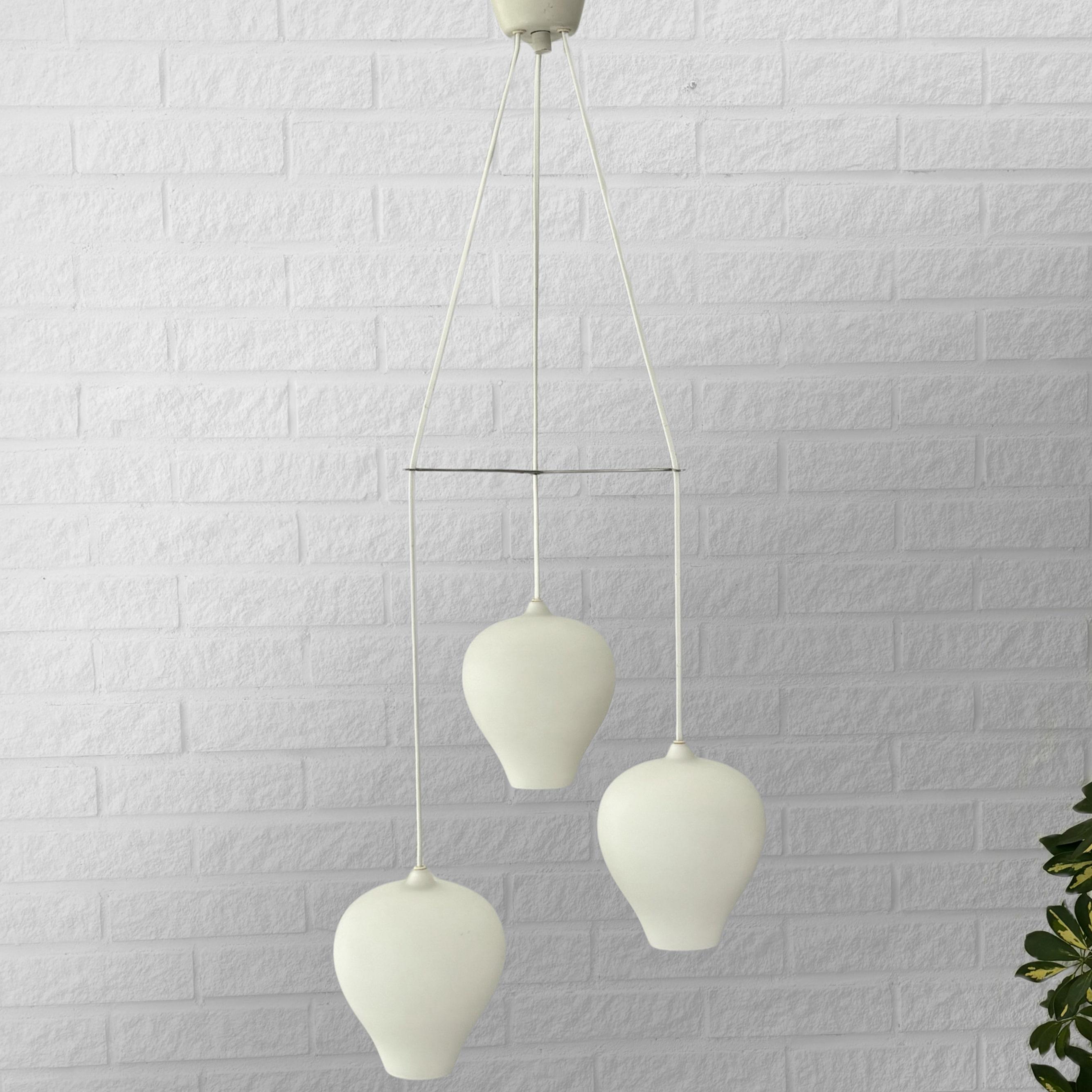 Swedish Alf Svensson, modernist pendant lamp, opal glass, Bergboms, Sweden, 1950s For Sale