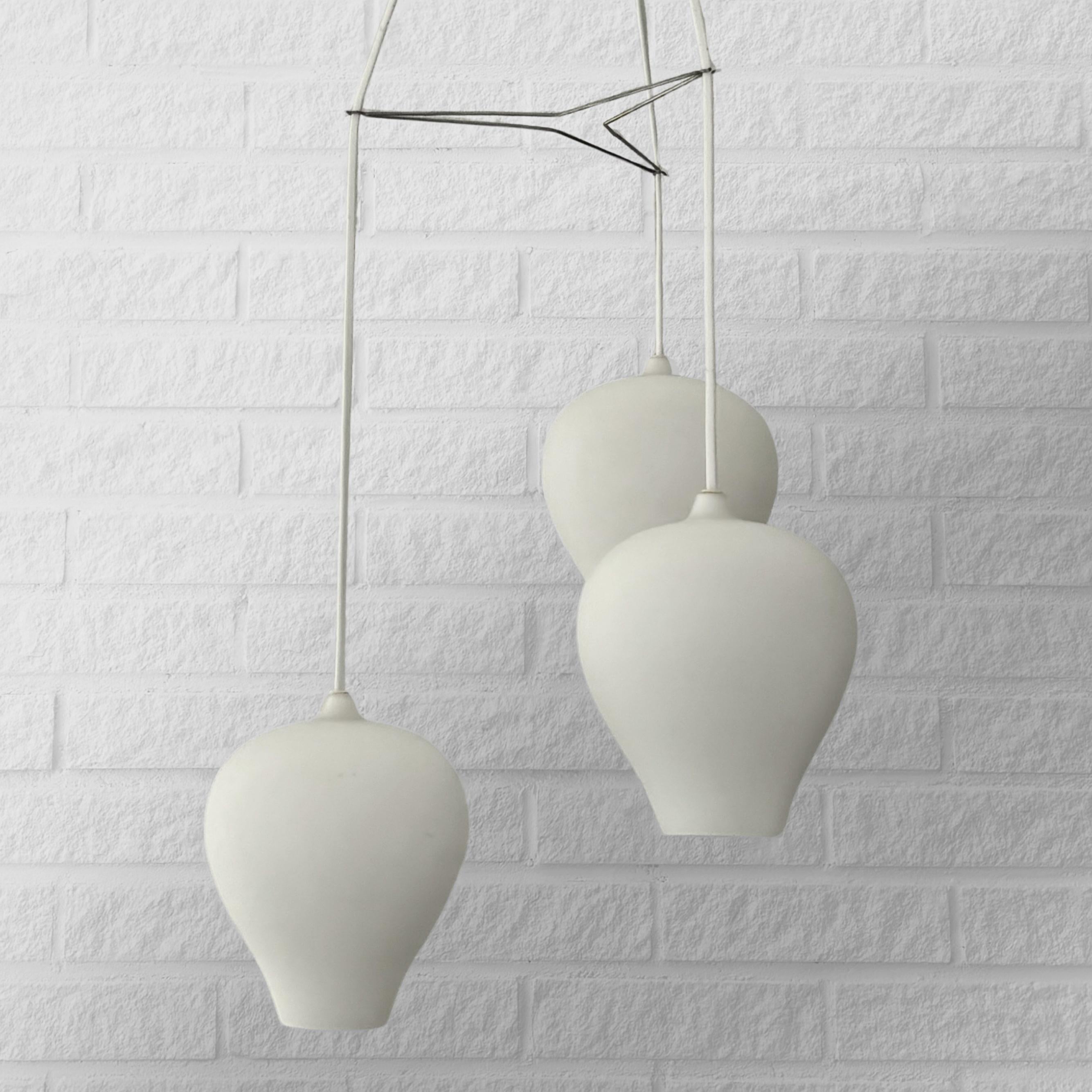Mid-20th Century Alf Svensson, modernist pendant lamp, opal glass, Bergboms, Sweden, 1950s For Sale