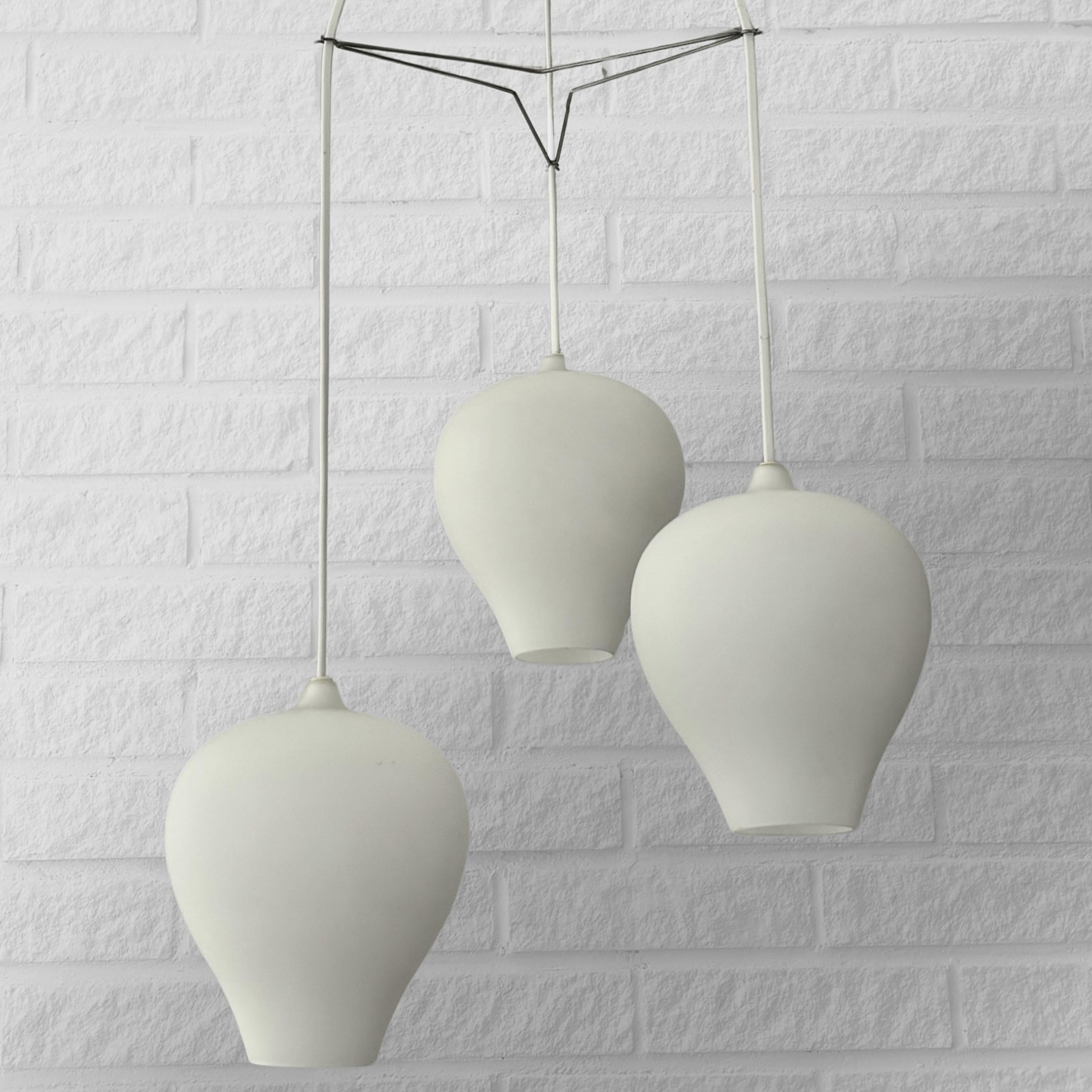 Steel Alf Svensson, modernist pendant lamp, opal glass, Bergboms, Sweden, 1950s For Sale