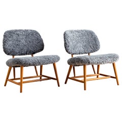 Alf Svensson Pair of Te-Ve Lounge Chairs with Sheepskin Upholstery