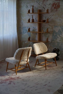 Alf Svensson, Pair of "TeVe" Lounge Chairs, Reupholstered in Lambswool, 1950s