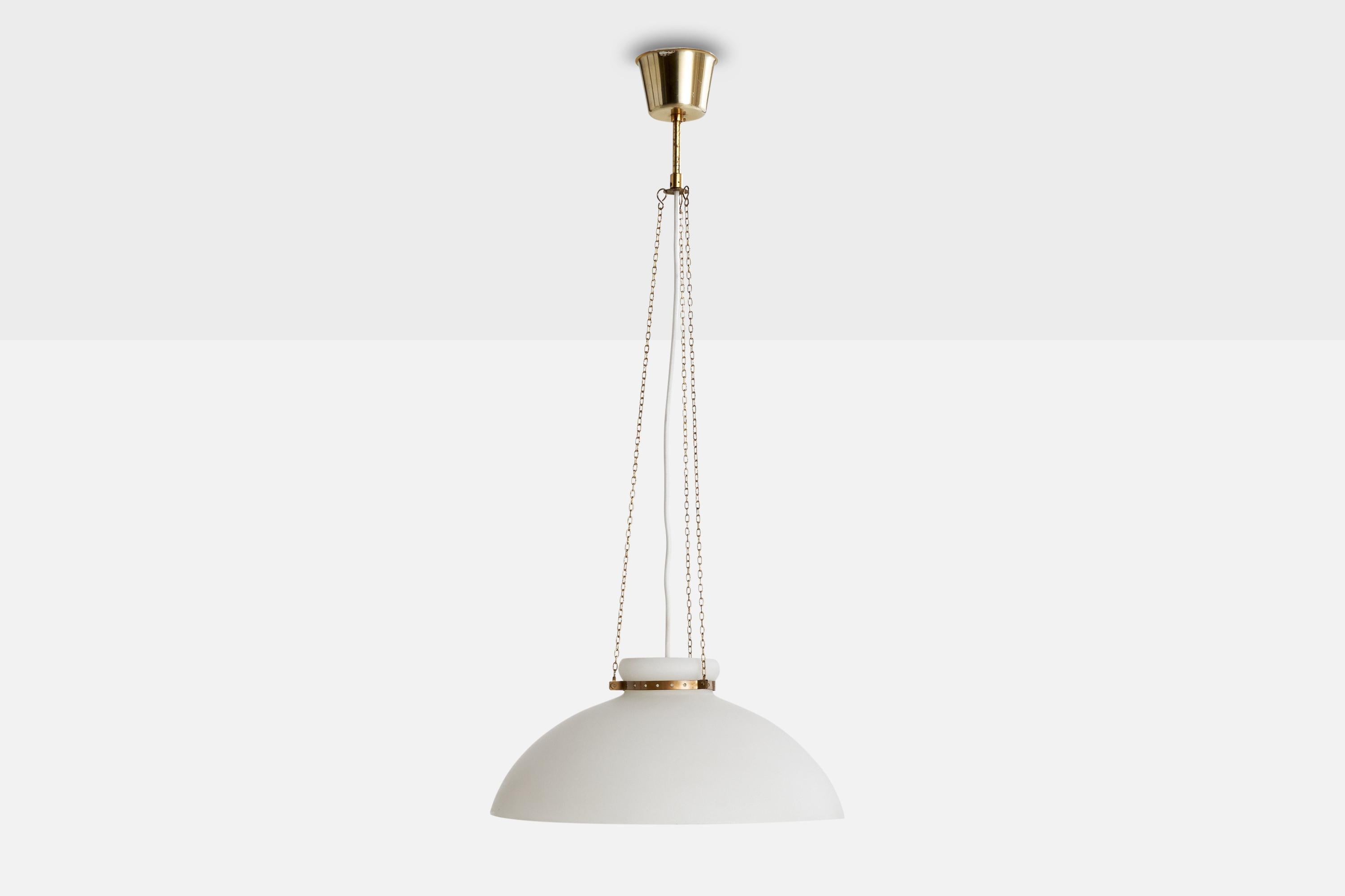 Scandinavo moderno Alf Svensson, Lampada a sospensione, Ottone, Vetro, Svezia, anni '50 in vendita