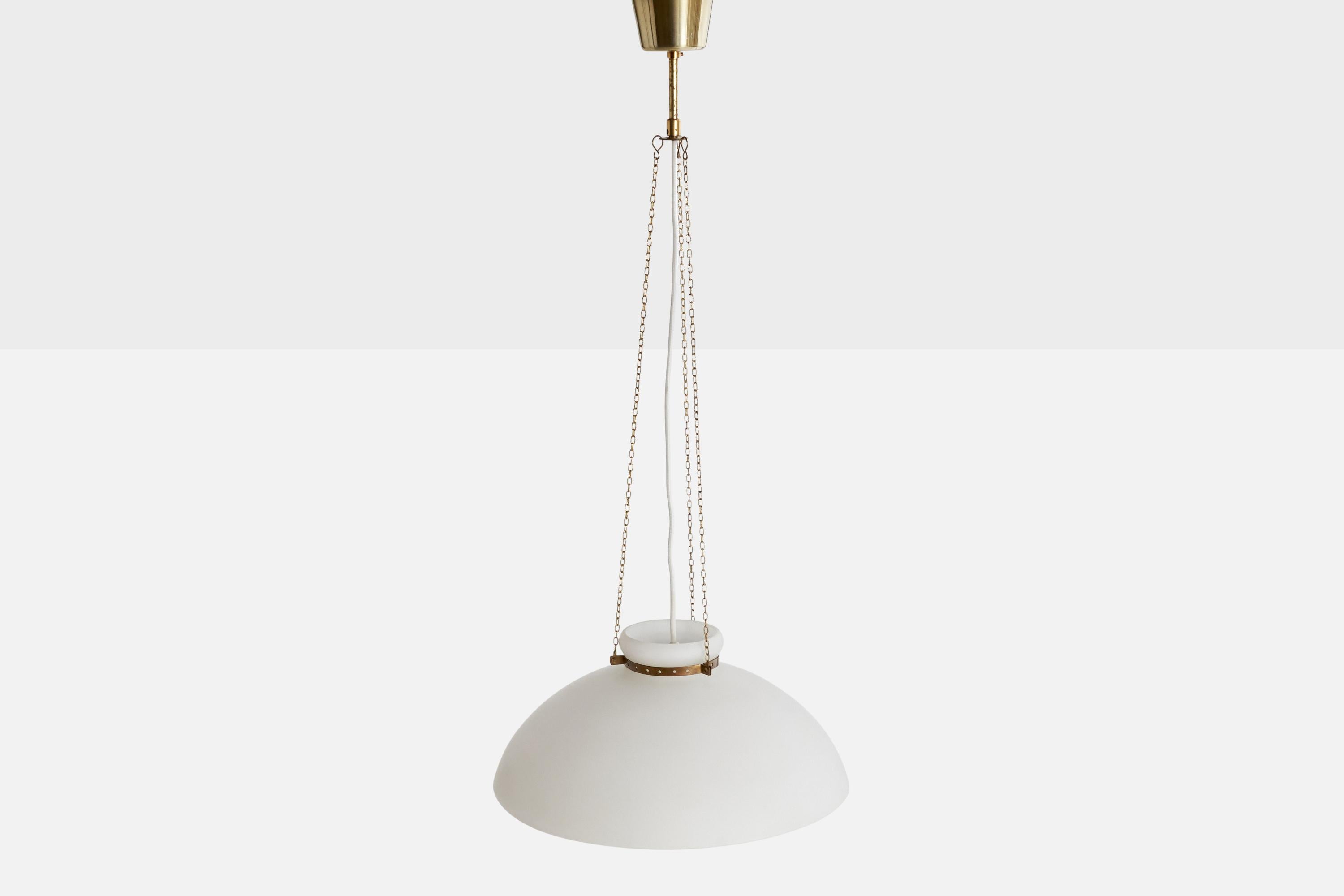 Svedese Alf Svensson, Lampada a sospensione, Ottone, Vetro, Svezia, anni '50 in vendita