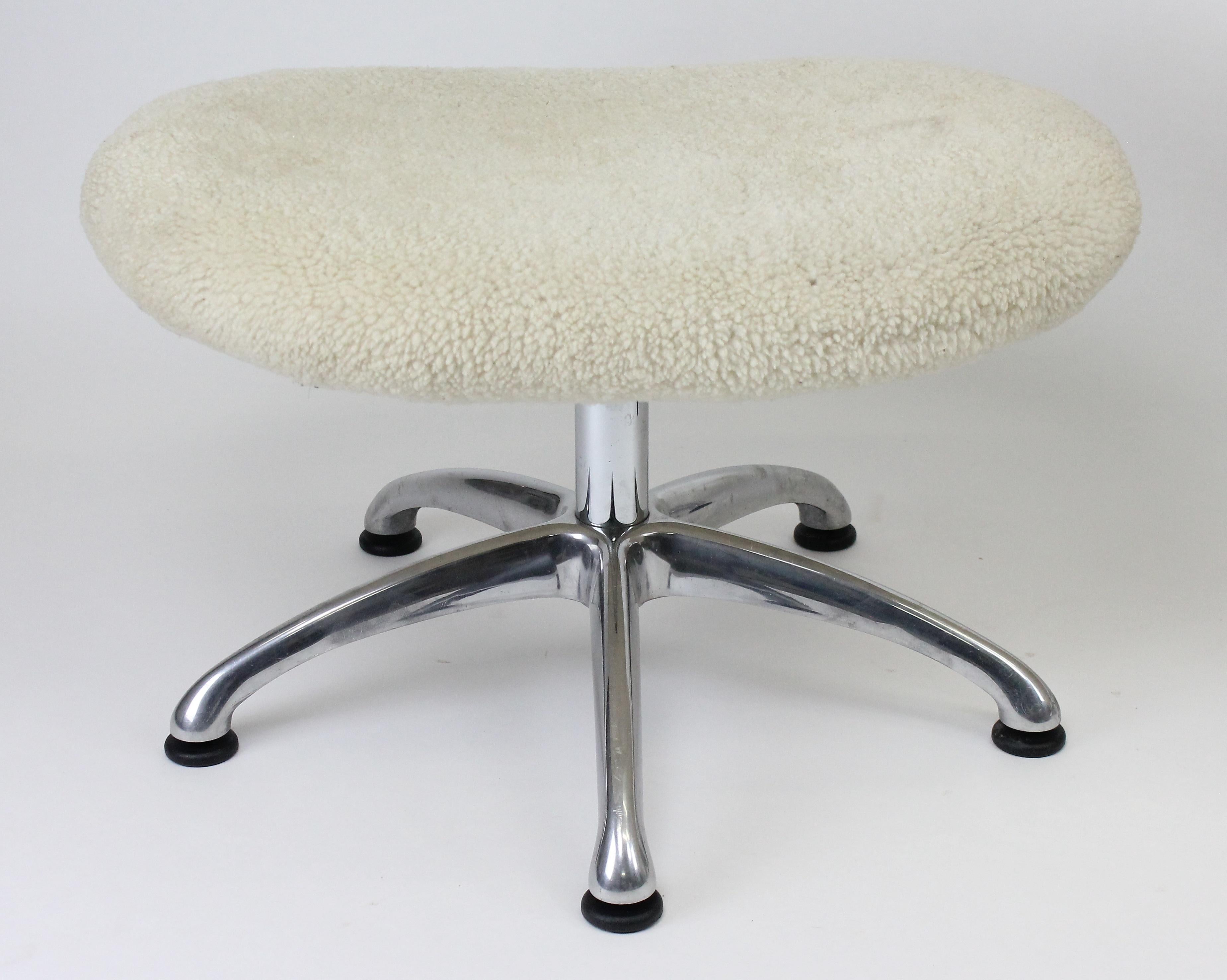 20th Century Alf Svensson Swivel Chair with Ottoman in Off-White Sheepskin