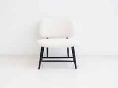 Alf Svensson TeVe Wooden Chair with White Bouclé Fabric Upholstery