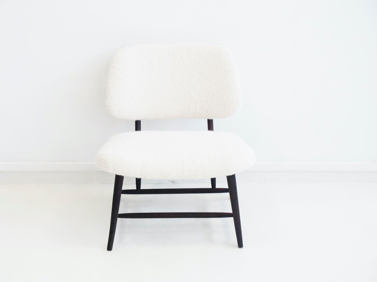 Scandinavian Modern Alf Svensson TeVe Wooden Chair with White Bouclé Fabric Upholstery