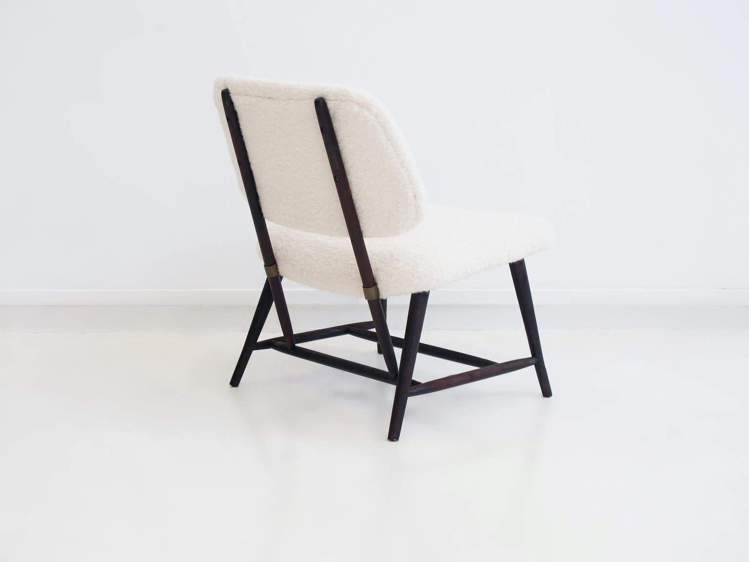 Alf Svensson TeVe Wooden Chair with White Bouclé Fabric Upholstery 1