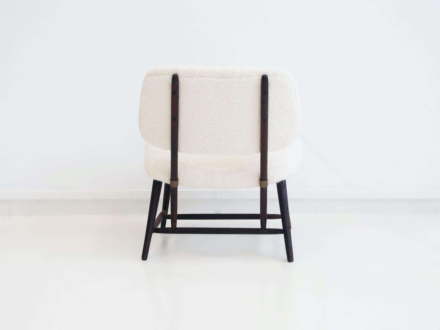 Alf Svensson TeVe Wooden Chair with White Bouclé Fabric Upholstery 2