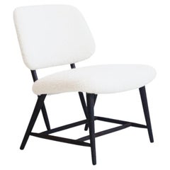 Alf Svensson TeVe Wooden Chair with White Bouclé Fabric Upholstery