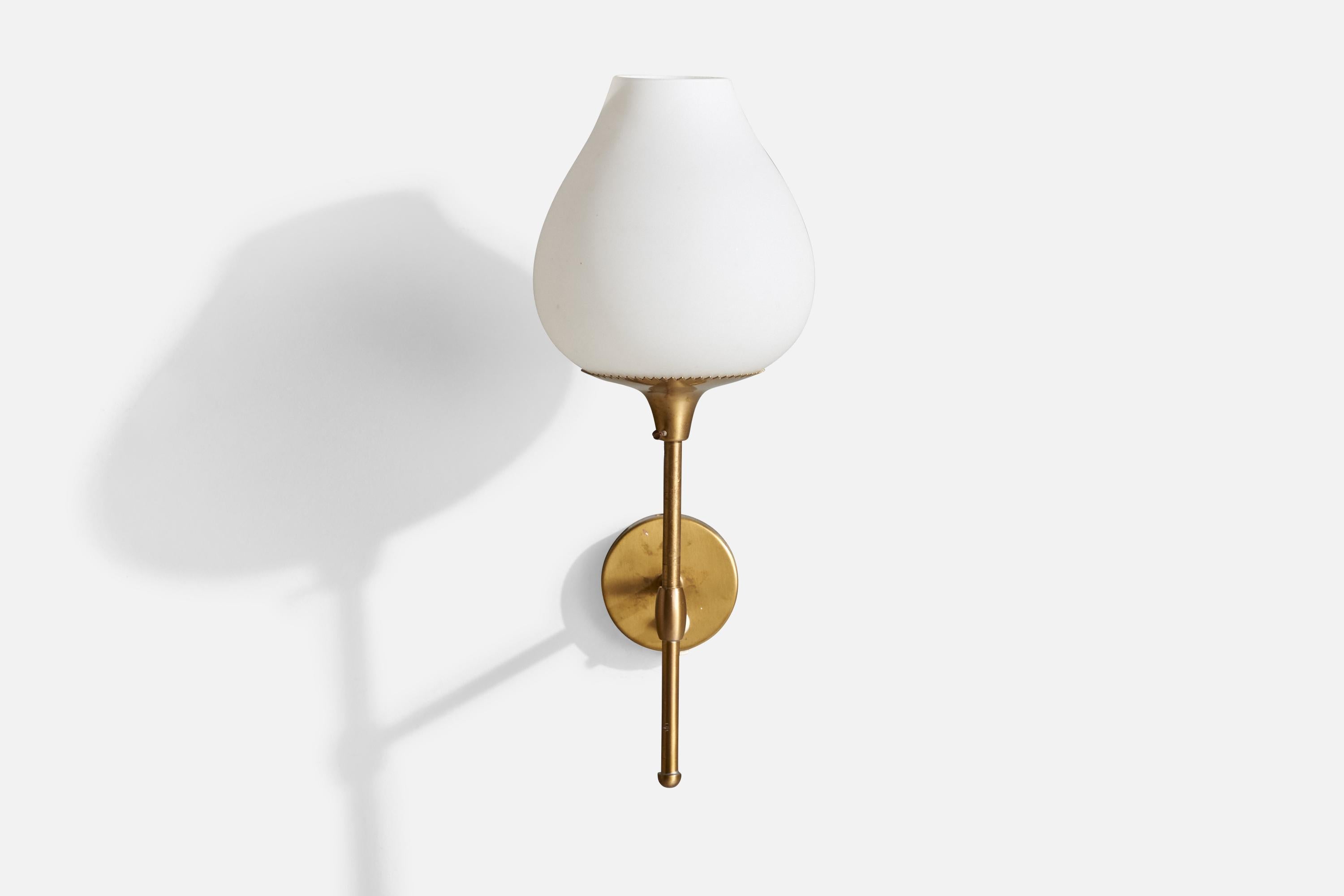 Scandinavian Modern Alf Svensson, Wall Light, Brass, Glass, Sweden, 1960s For Sale