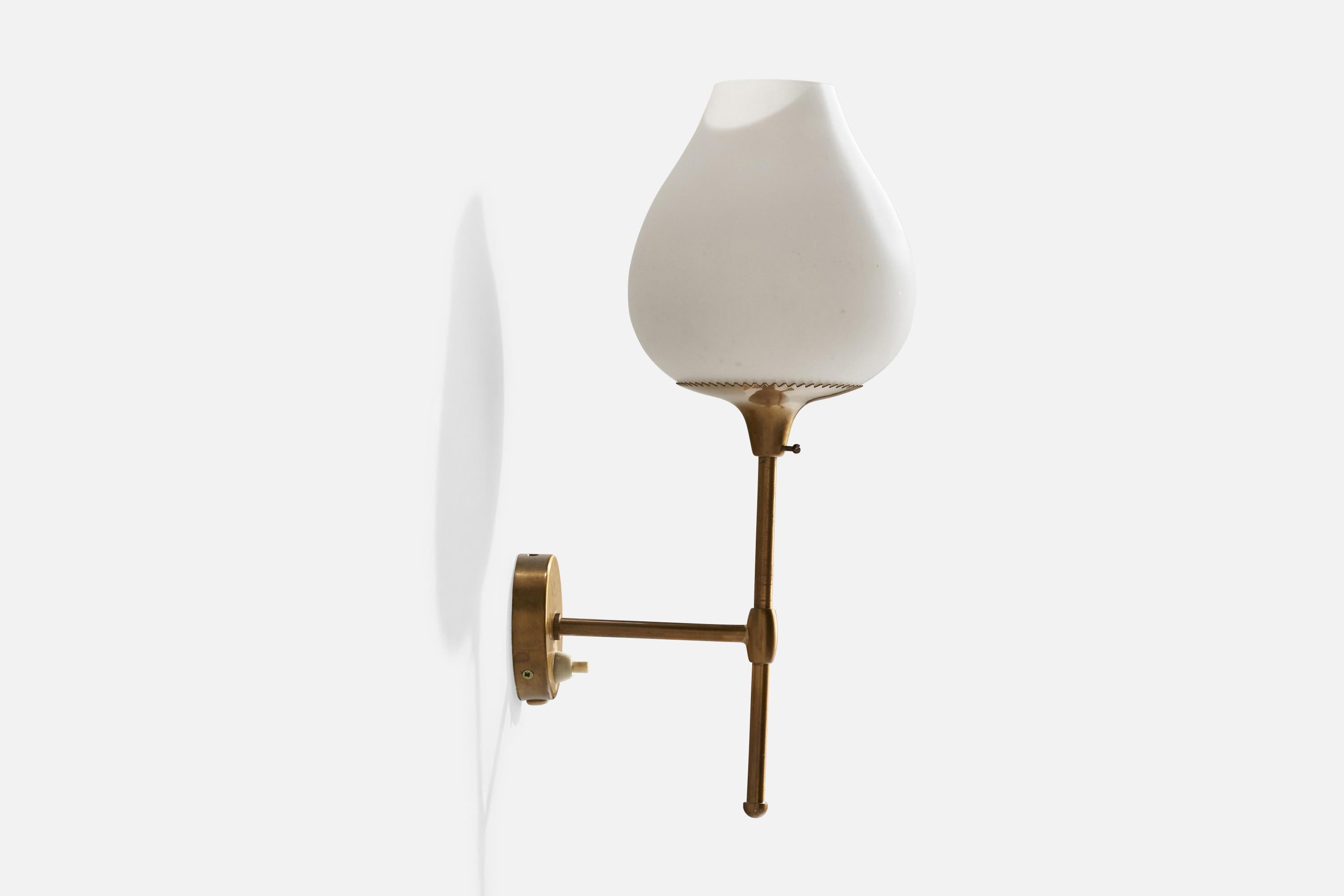 Swedish Alf Svensson, Wall Light, Brass, Glass, Sweden, 1960s For Sale