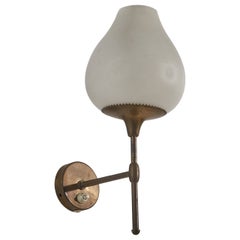 Alf Svensson, Wall Light, Brass, Milk Glass, Sweden, Bergboms, C. 1950s