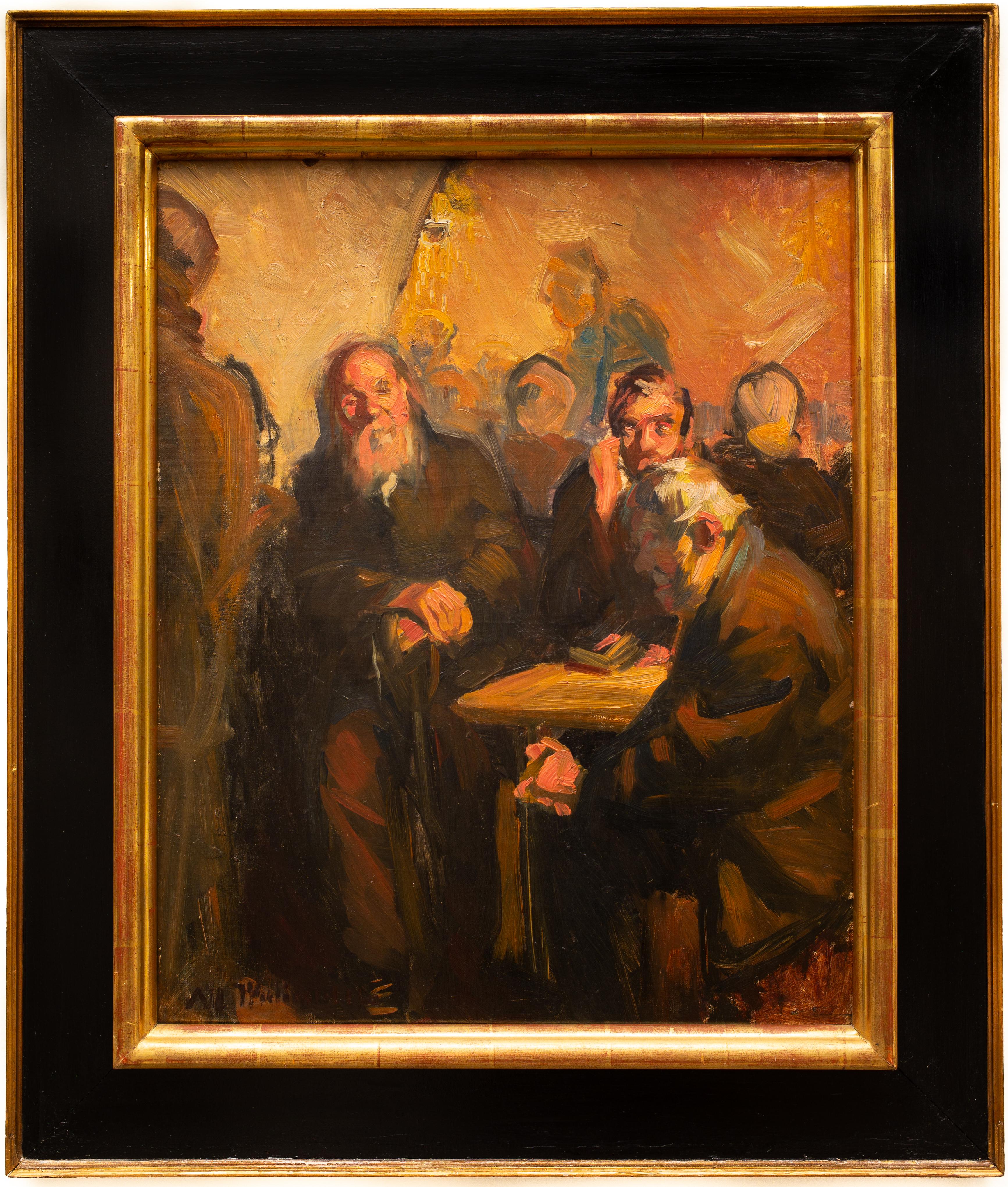 Café Scene by Swedish Artist Alf Wallander, Oil on Board, Signed 1