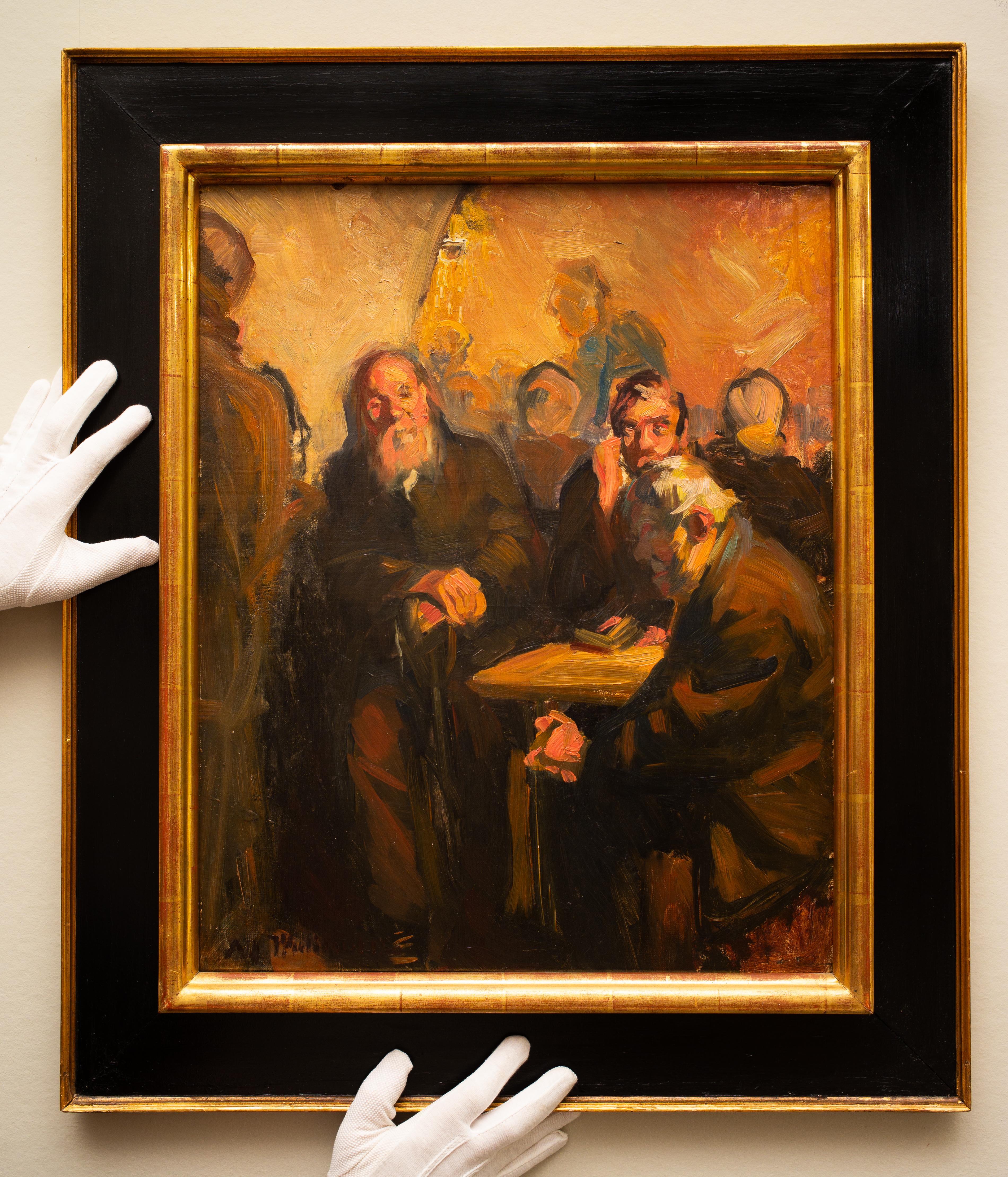 Café Scene by Swedish Artist Alf Wallander, Oil on Board, Signed 2