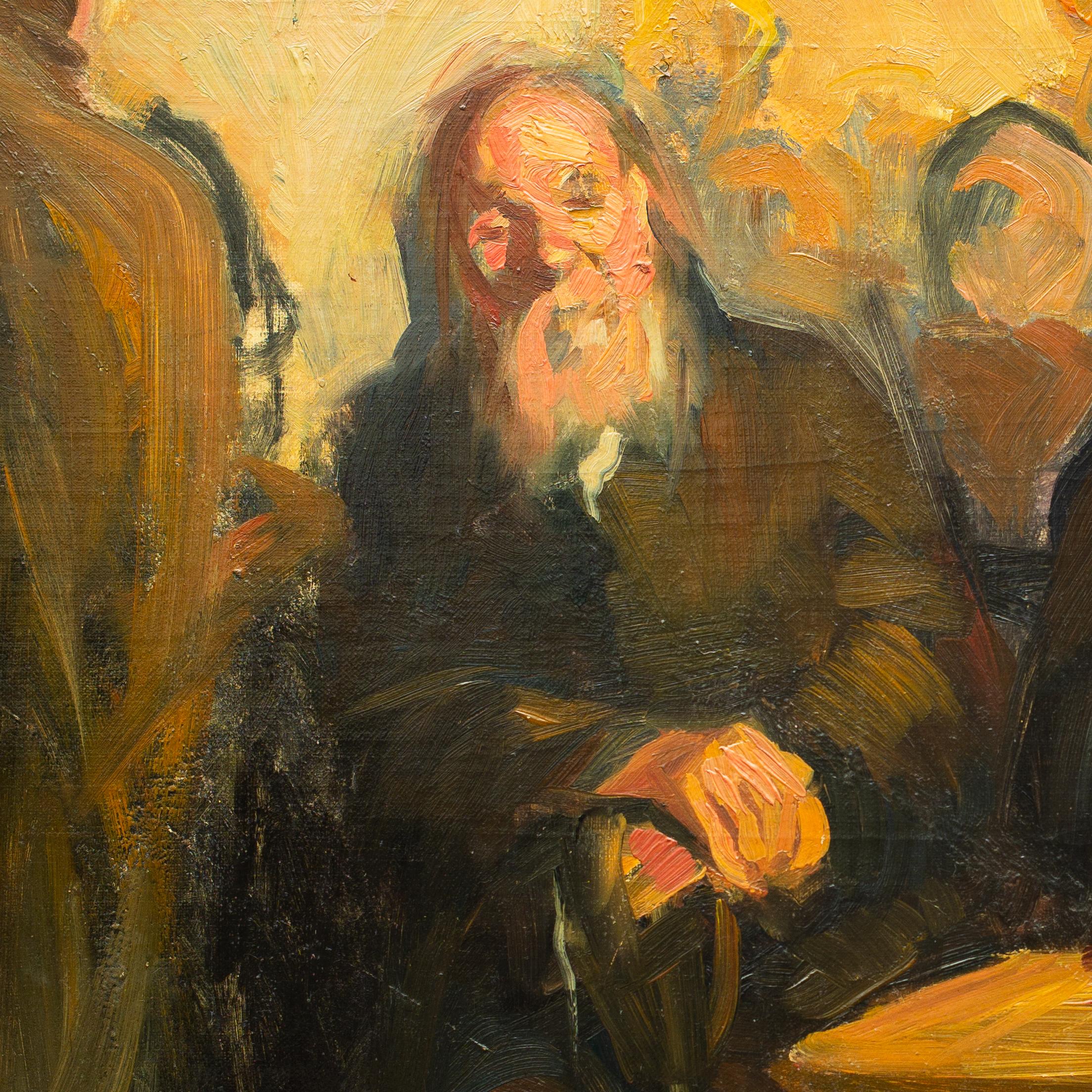 Café Scene by Swedish Artist Alf Wallander, Oil on Board, Signed 4
