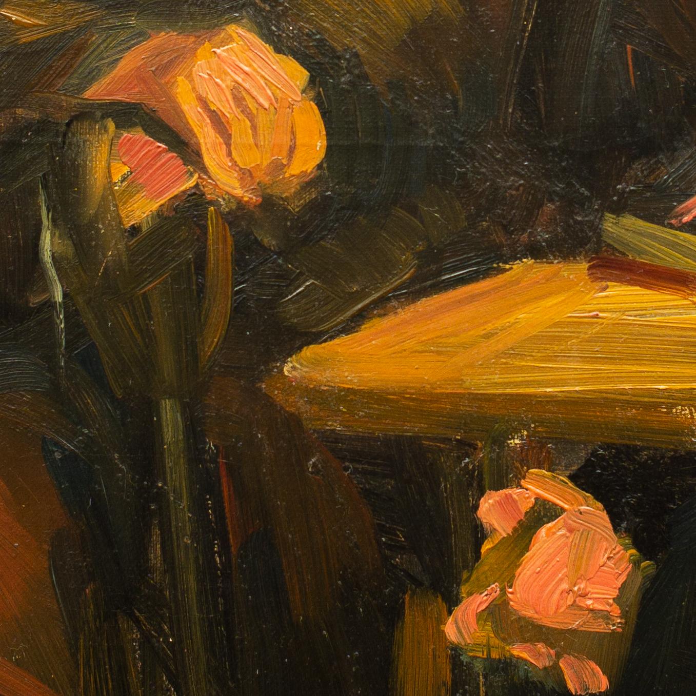 Café Scene by Swedish Artist Alf Wallander, Oil on Board, Signed 7