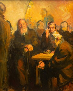 Café Scene by Swedish Artist Alf Wallander, Oil on Board, Signed