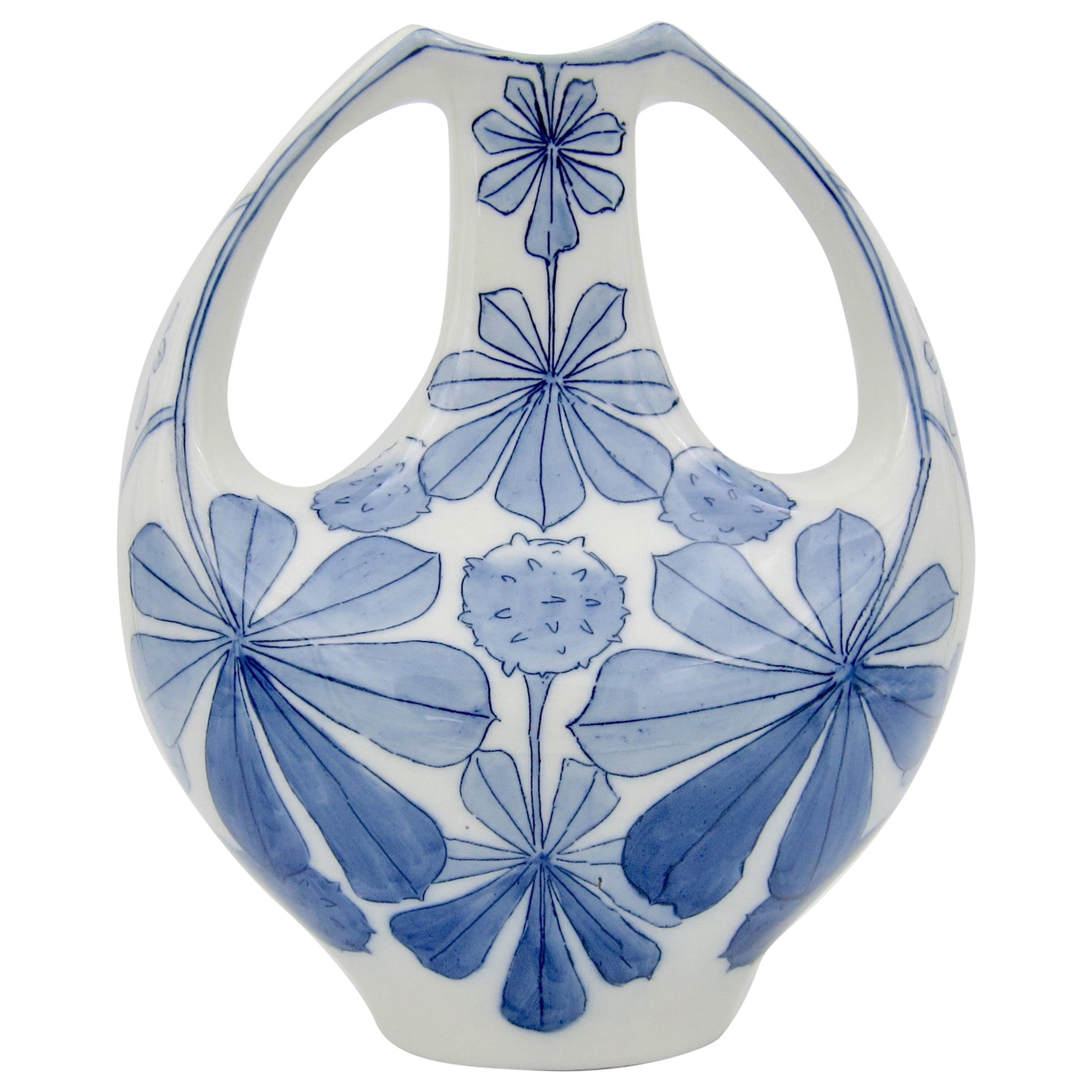 Alf Wallander for Rörstrand of Sweden Blue and White Art Nouveau Vase