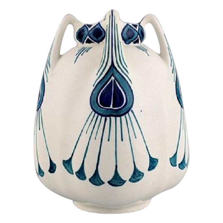 Alf Wallander for Rörstrand, Vase with Four Handles in Hand Painted Ceramics For Sale