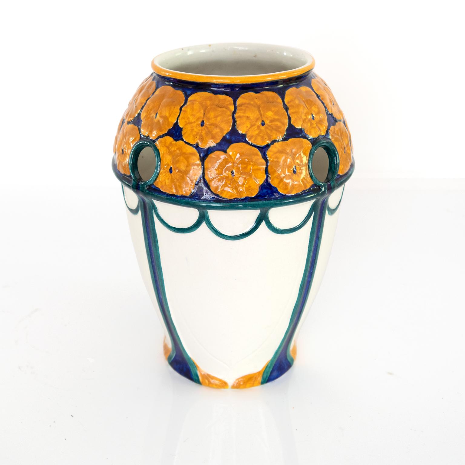 Scandinavian Modern Alf Wallander Swedish Art Nouveau Period Vase with a Crown of Orange Flowers For Sale