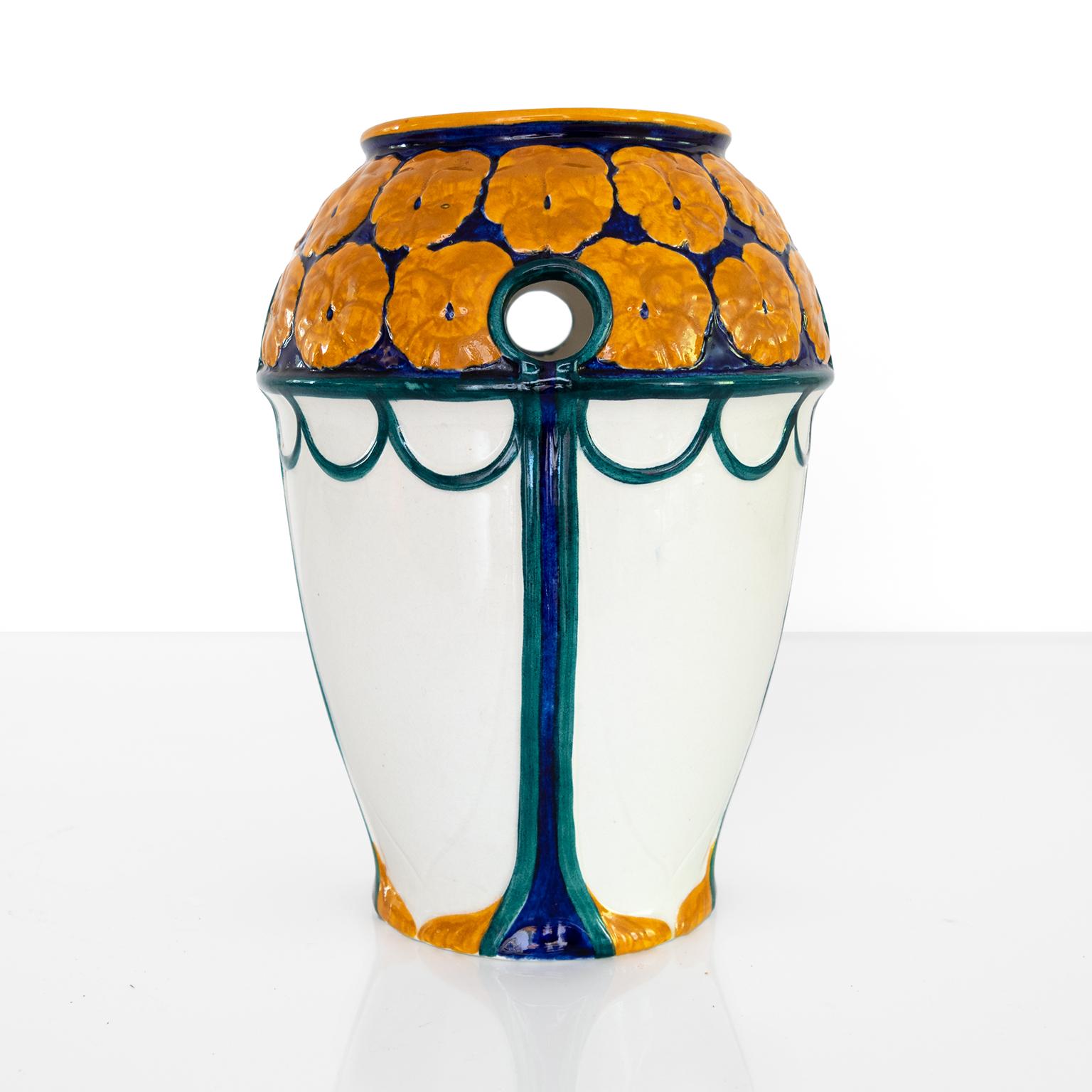 Scandinavian Alf Wallander Swedish Art Nouveau Period Vase with a Crown of Orange Flowers For Sale