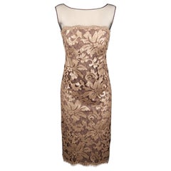 ALFABETA Size XL Taupe Sequin Lace Sleeveless Cocktail Dress