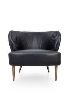 Alfama Armchair, Upholstered in Leather, Feet in Oxidized Brushed Brass