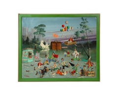 Alfano Dardari Surrealist Clowns Painting Wall Street Stock Market Oil on Canvas