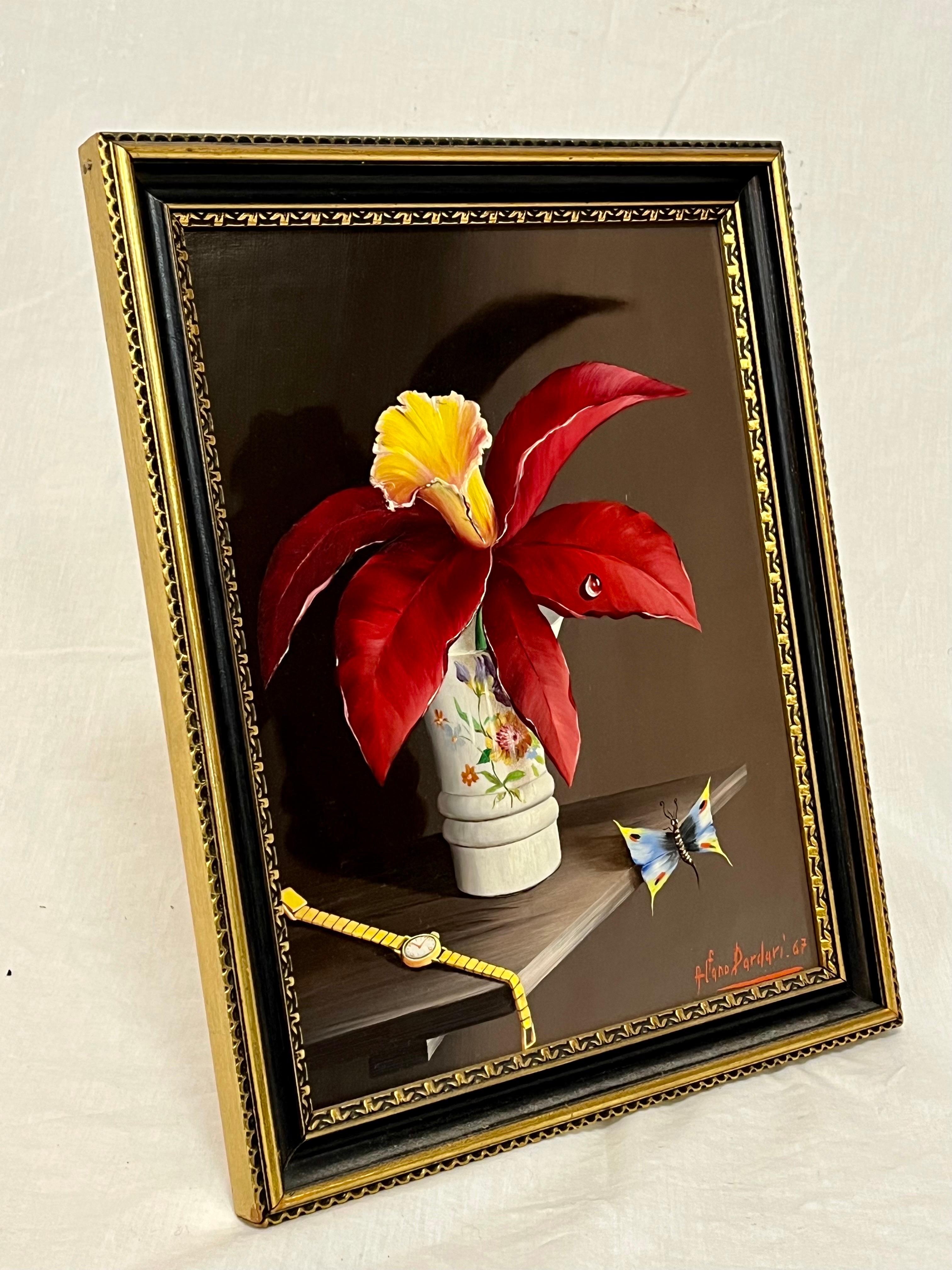 20th Century Alfano Dardari Midcentury Trompe L’oeil Still Life Oil Painting Framed For Sale