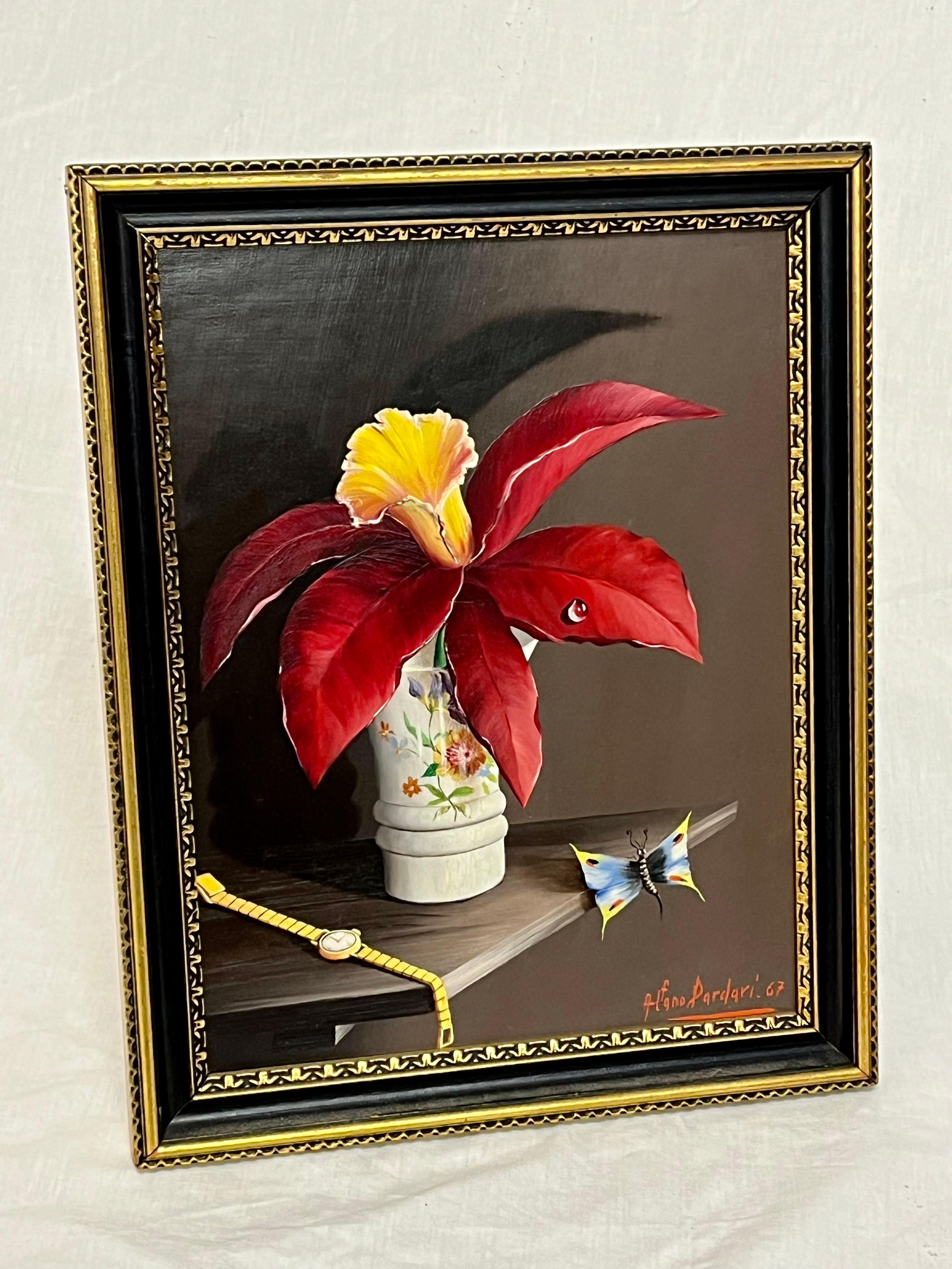 20th Century Alfano Dardari Midcentury Trompe L’oeil Still Life Oil Painting Framed For Sale