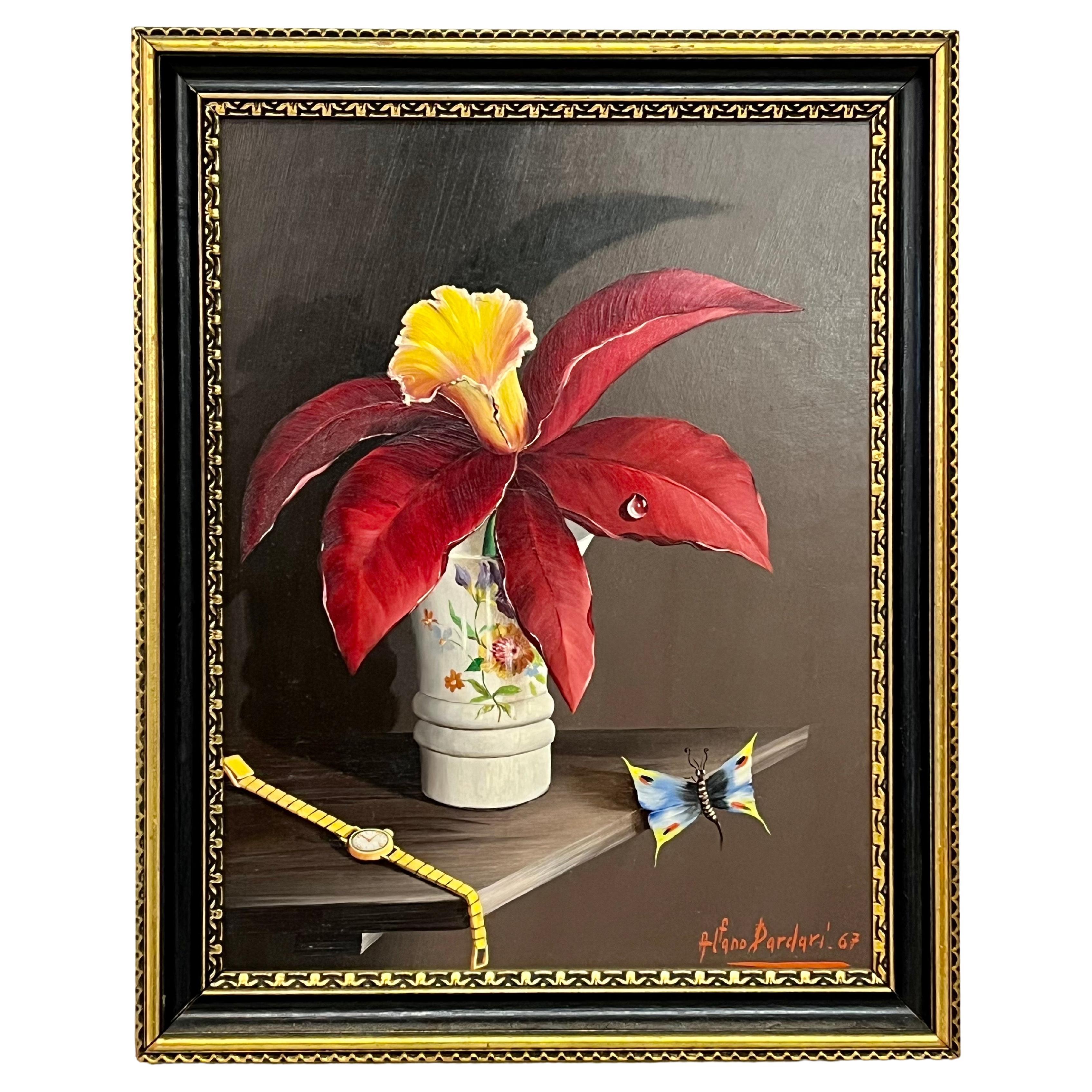 Alfano Dardari Midcentury Trompe L’oeil Still Life Oil Painting Framed For Sale