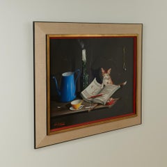 Vintage Still Life Painting with Kitten by Alfano Dardari