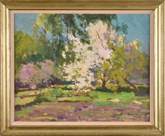 Apple Tree Blooming, by Alfejs Bromults. 1969. Oil, cardboard. 42x54 cm. Signed