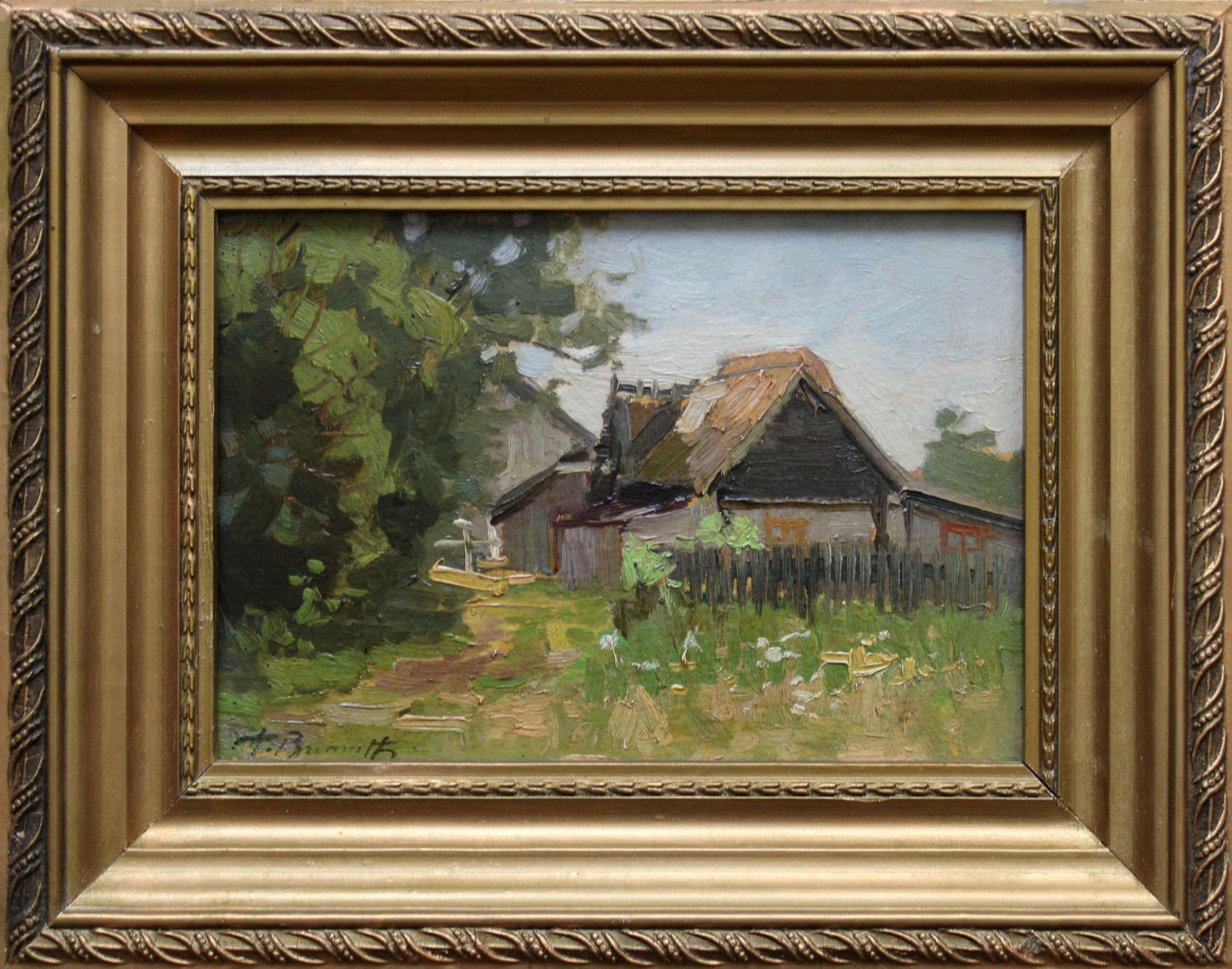 Paysage de campagne  huile/carton, 19x27 cm - Painting de Alfejs Bromults 