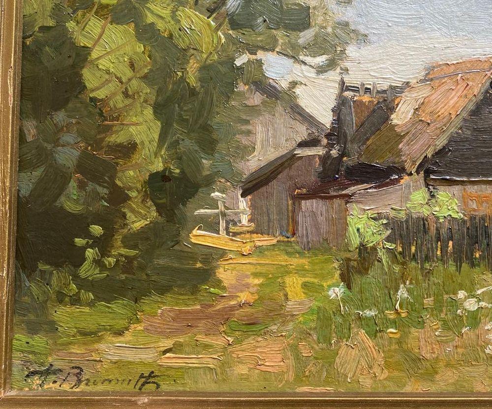 Paysage de campagne  huile/carton, 19x27 cm - Réalisme Painting par Alfejs Bromults 