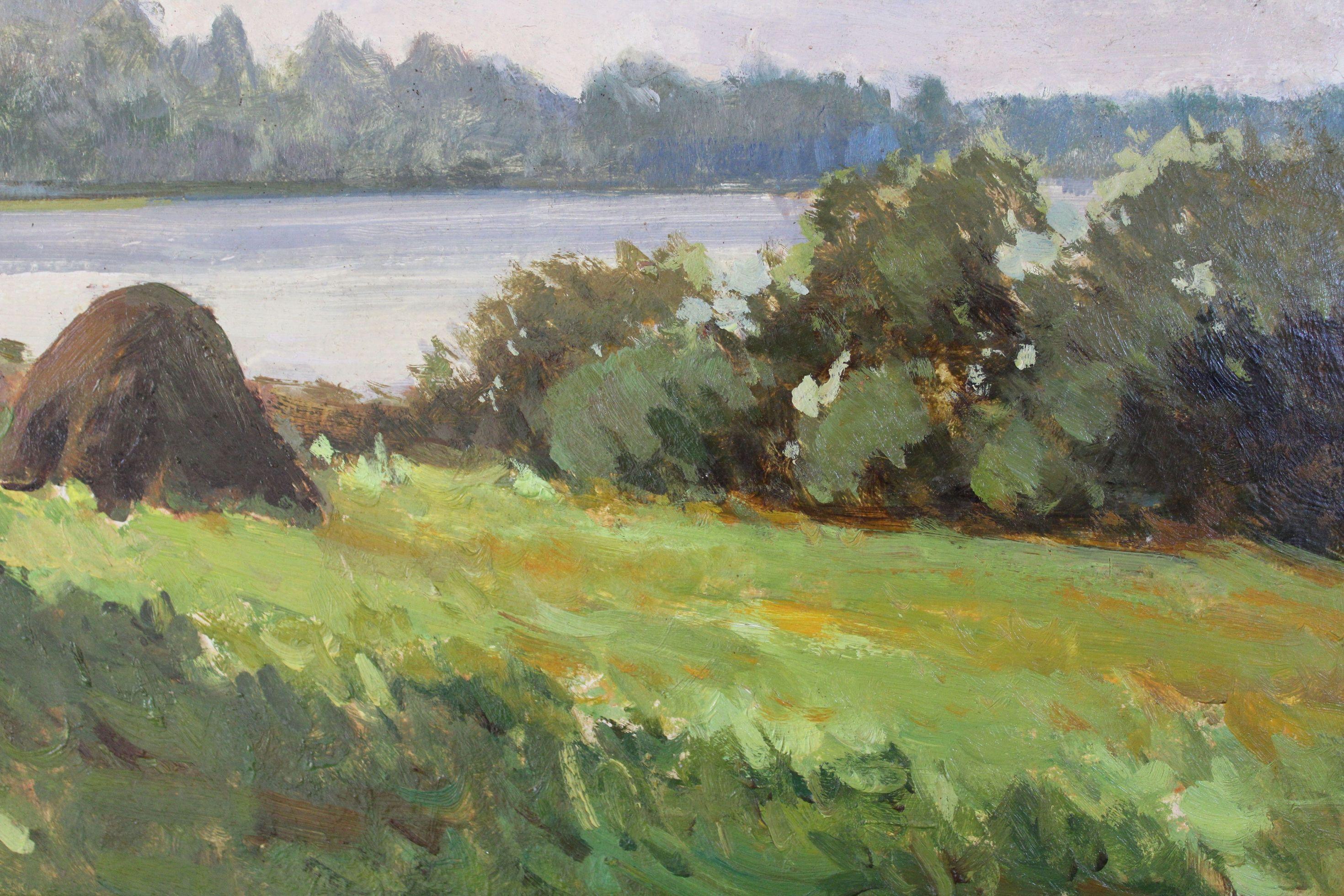 El lago Anna, 1990. Óleo sobre cartón, 40 x 50 cm - Painting Realista de Alfejs Bromults 