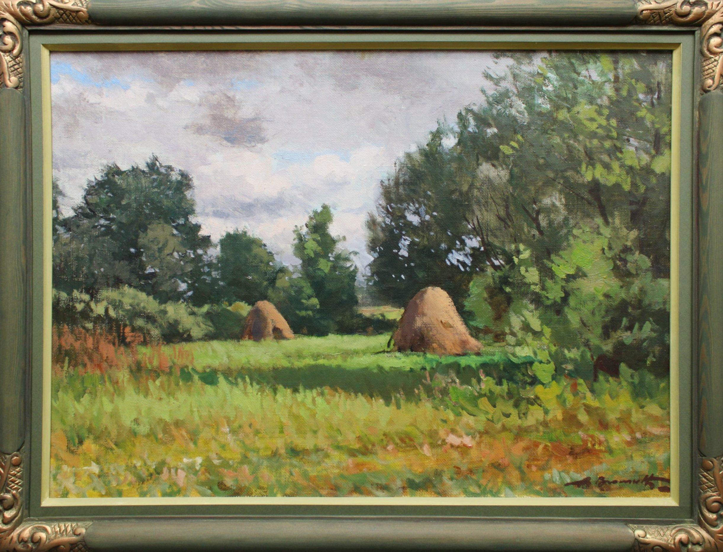 Die Wiese eines jungen Bauern,  Öl/Leinwand, 50x70 cm (Realismus), Painting, von Alfejs Bromults 