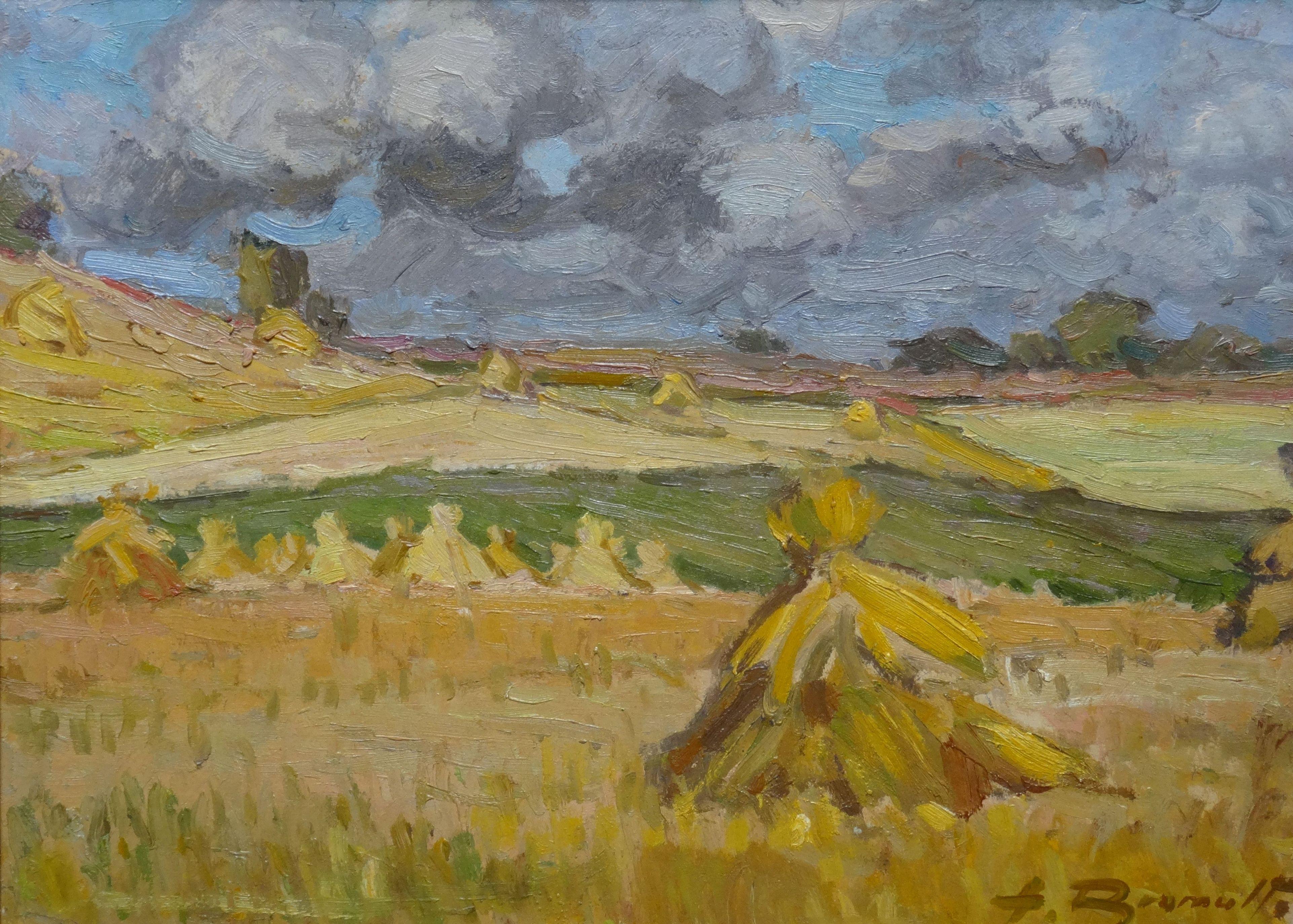 Alfejs Bromults Landscape Painting - Landscape. 1942. Oil on cardboard, 36.5x47.5 cm