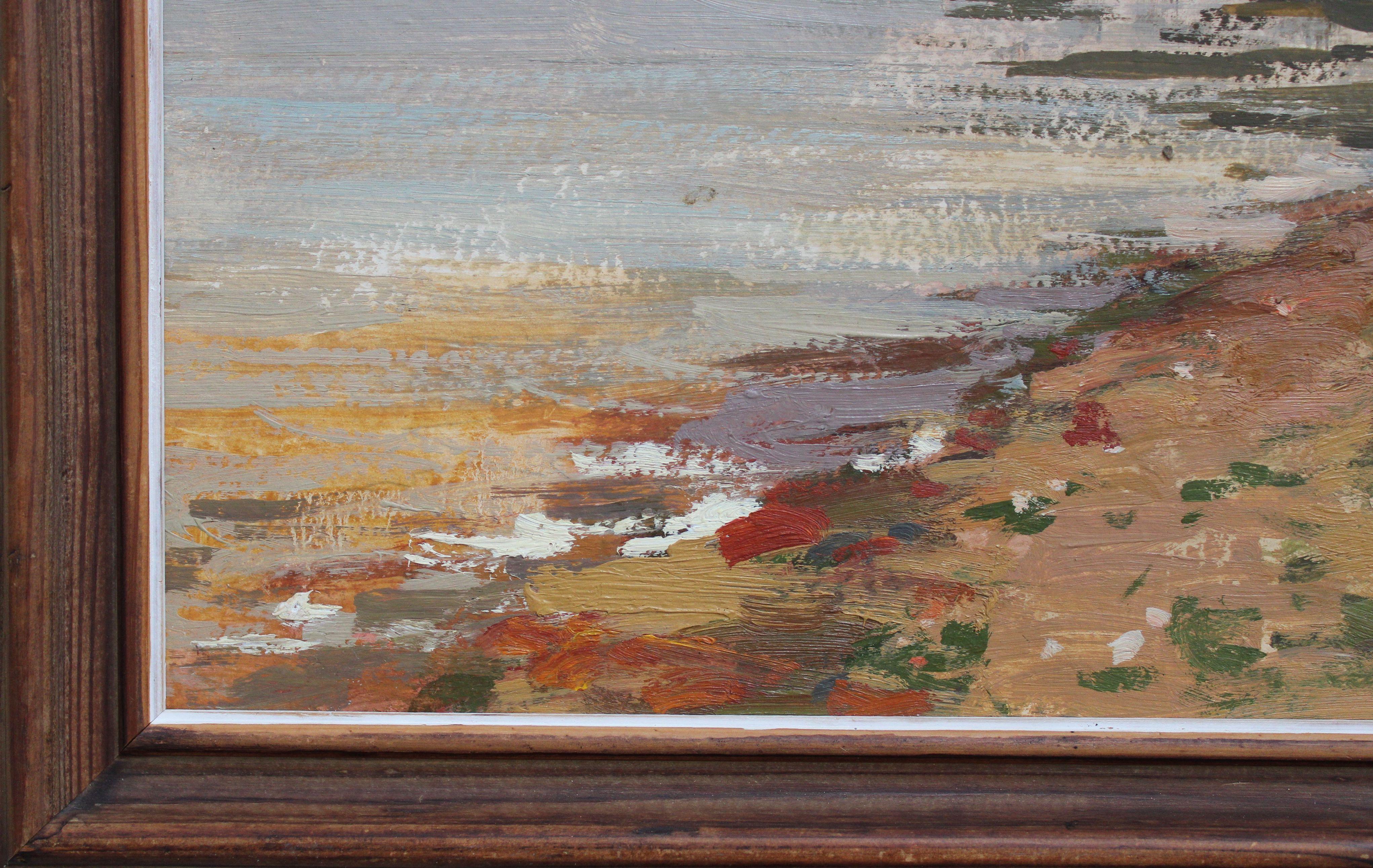 Lielupe estuary into the sea. 1979. Cardboard, oil, 40x50 cm For Sale 1