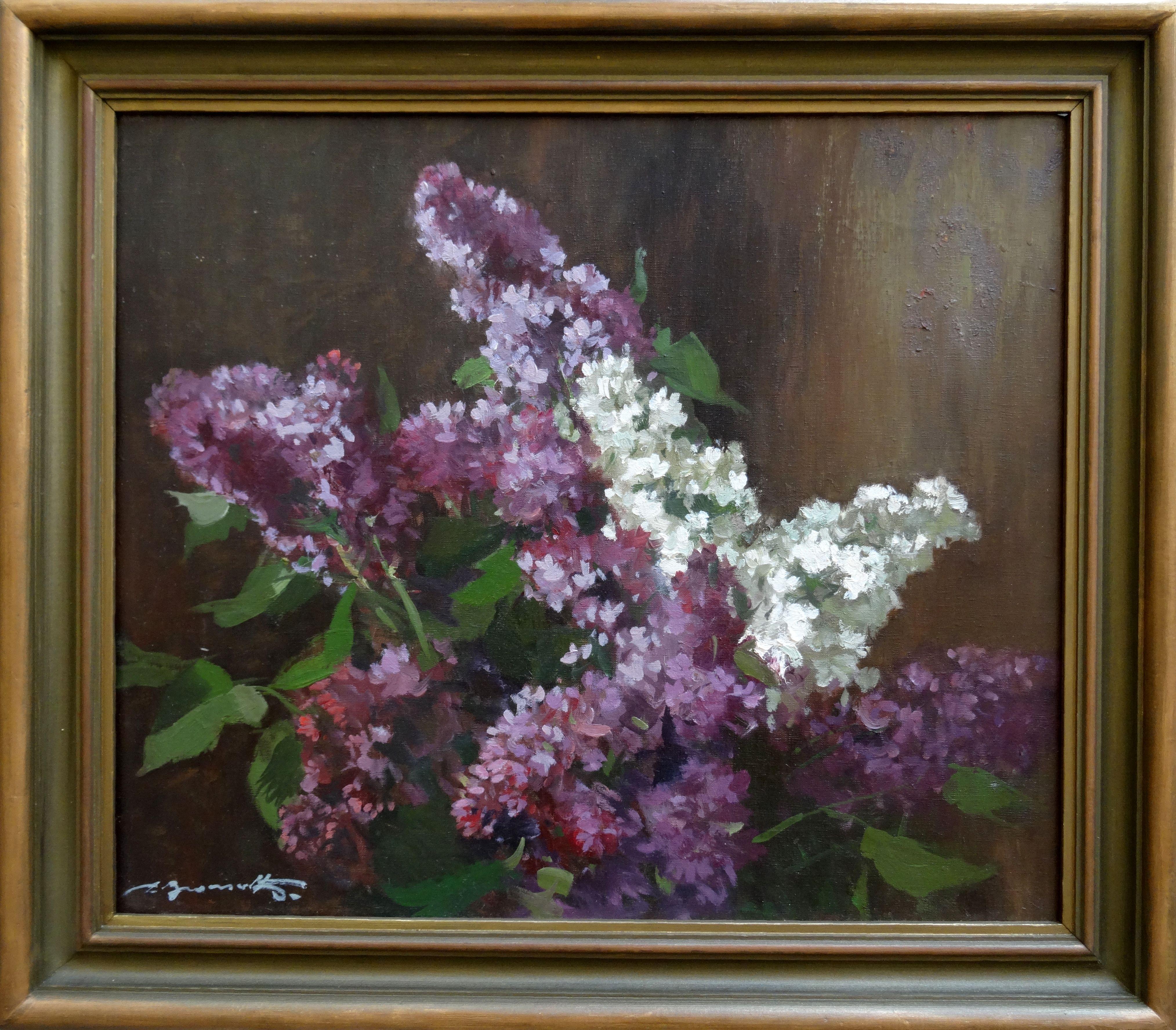 Lilac. 1984. Oil on canvas, 46x54 cm - Painting by Alfejs Bromults
