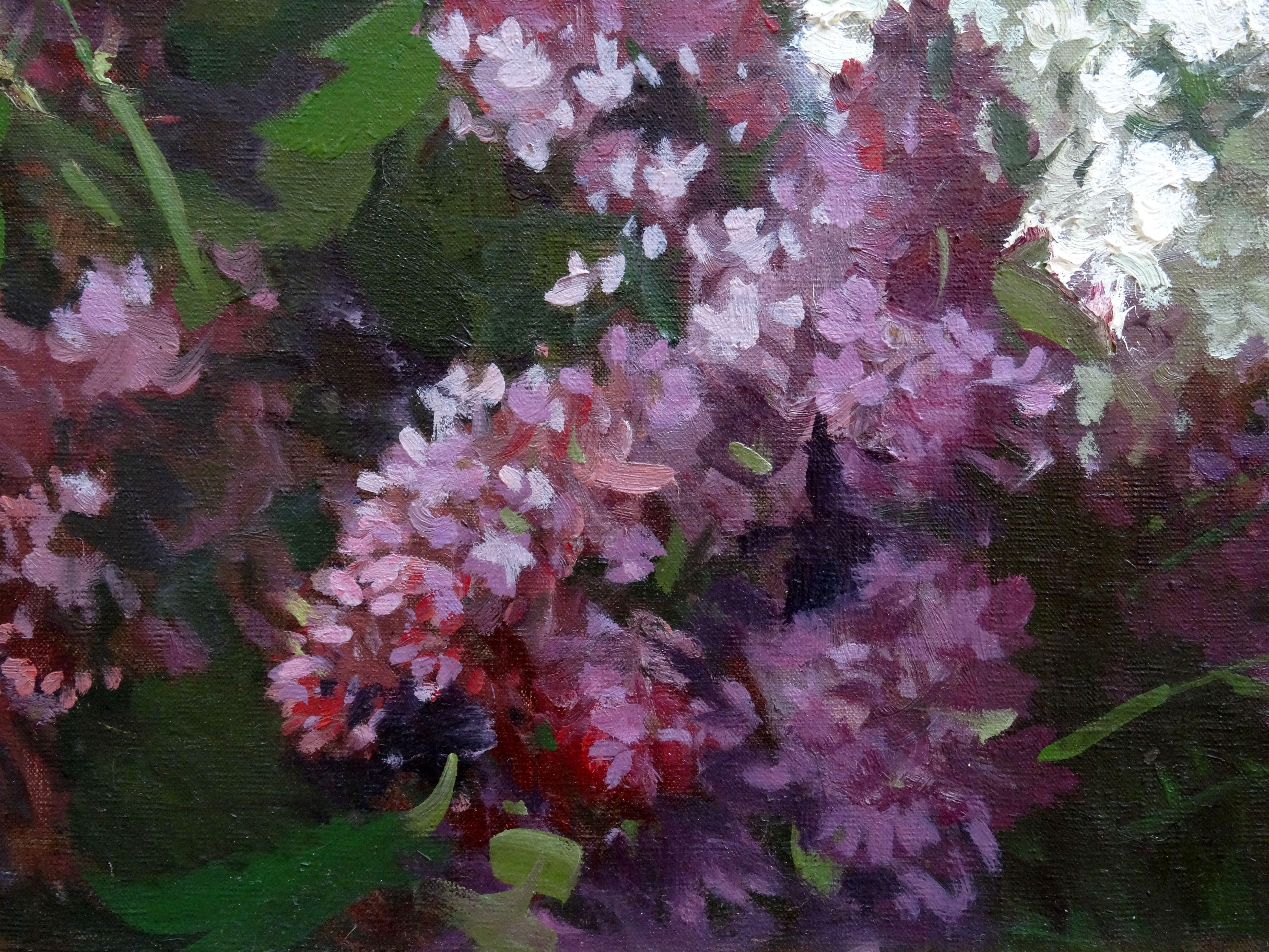 Lilac. 1984. Oil on canvas, 46x54 cm - Realist Painting by Alfejs Bromults