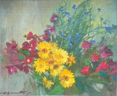 Marigolds with Friends  1985., oil on canvas on cardboard, 30x35 cm