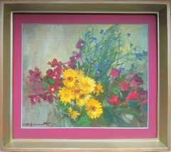 Marigolds with Friends  1985., oil on canvas on cardboard, 30x35 cm