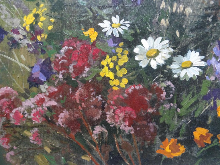 Meadow Flowers. 1976, oil on canvas, 60x70 cm - Realist Painting by Alfejs Bromults