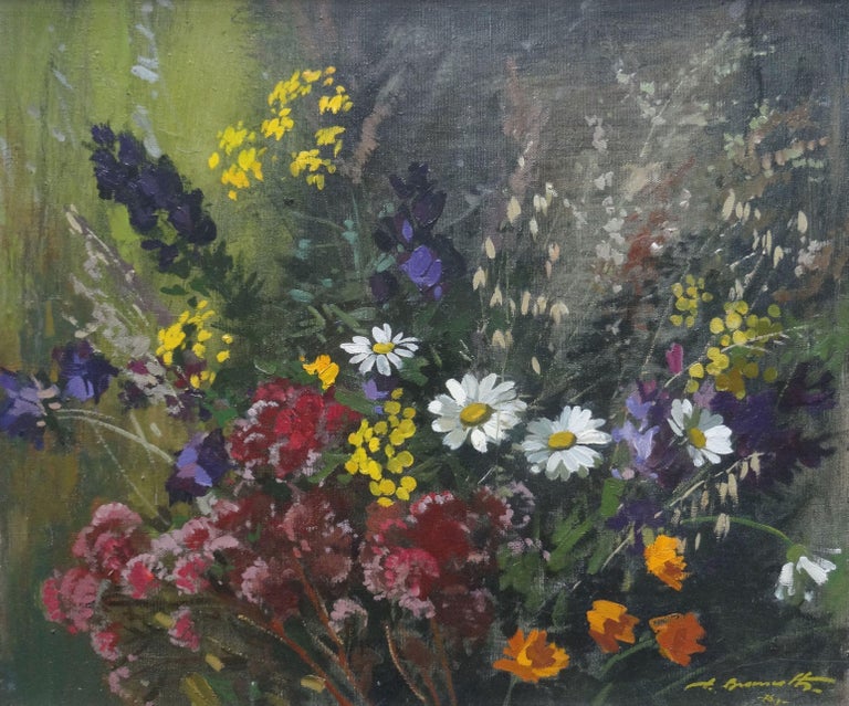 Alfejs Bromults Still-Life Painting - Meadow Flowers. 1976, oil on canvas, 60x70 cm