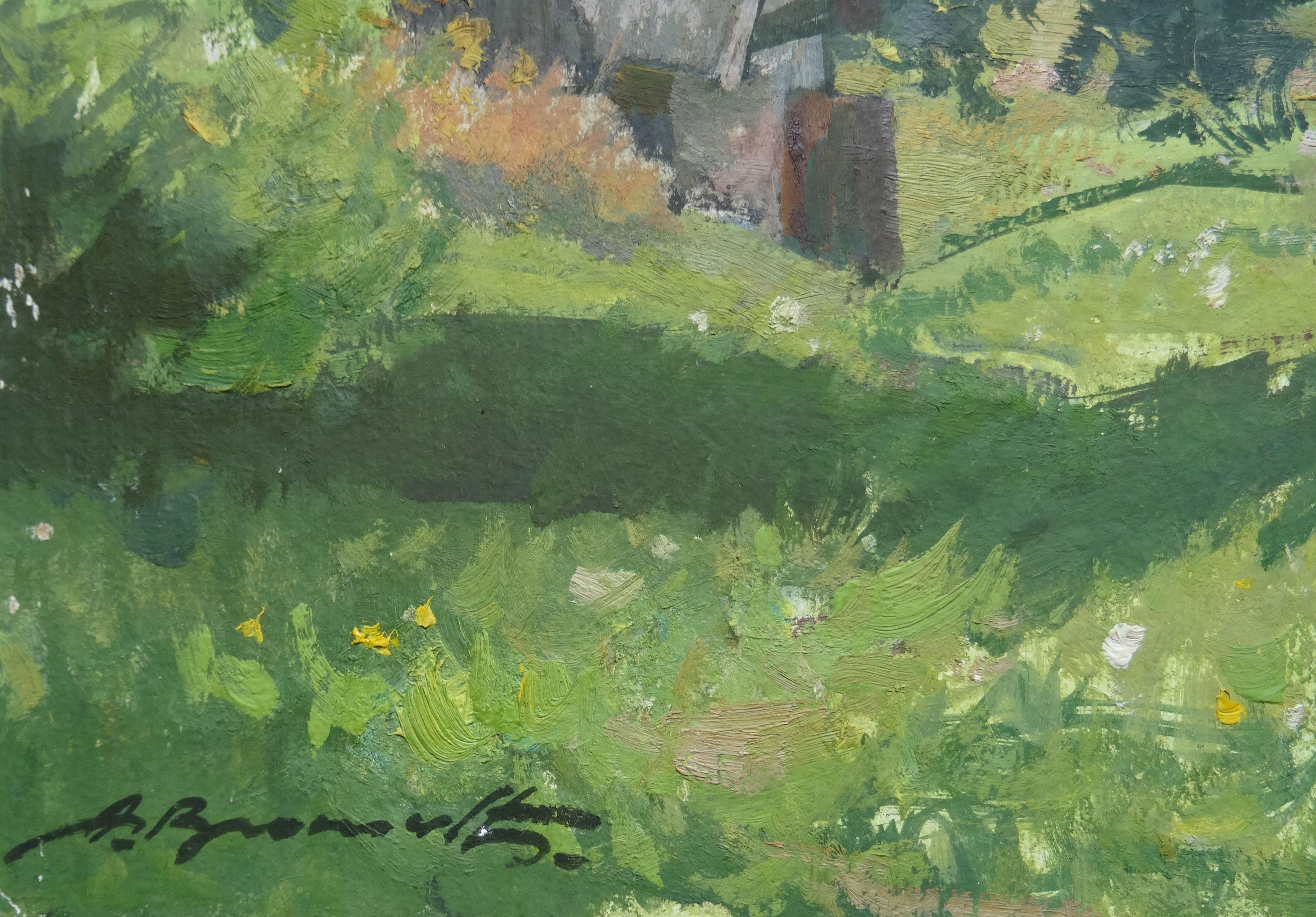 Journée d'été. Huile sur carton, 40x50 cm - Impressionnisme Painting par Alfejs Bromults